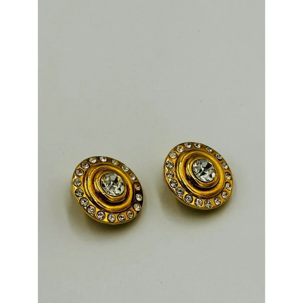 Vintage 1984 Chanel 23 Victoire de Castellane Rhinestone Clip On Earrings Gold